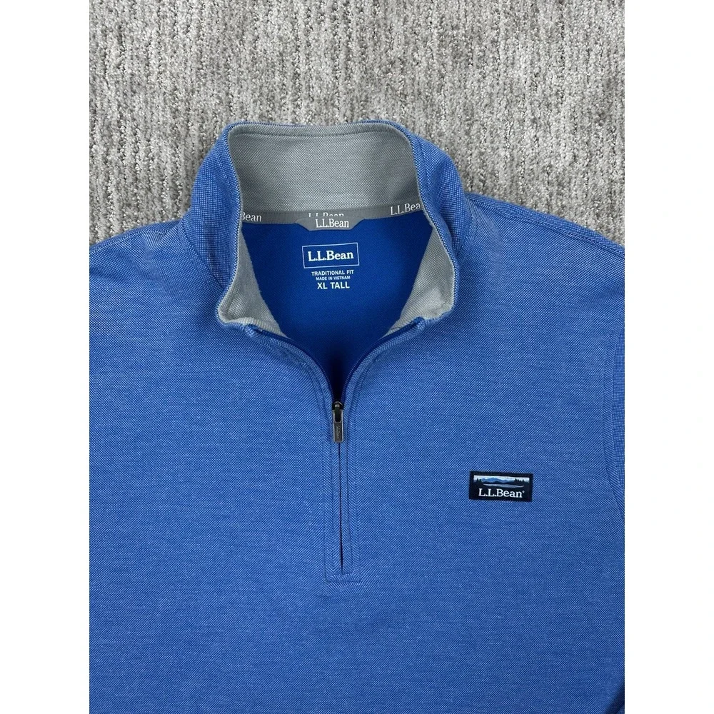 L.L Bean Mens Sz XLT Comfort Stretch Blue 1/4 Zip Pullover Long-Sleeve